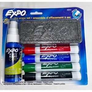 Expo Dry Erase Set Assorted Colors New Markers Eraser Cleaner Chisel Office Scho